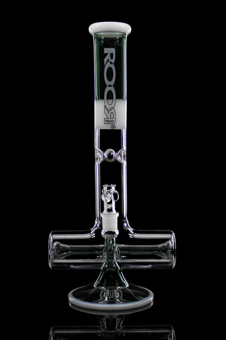 ROOR® Tech 18” inline water pipe in smokey grey and white with inline percolator and ice pinches.