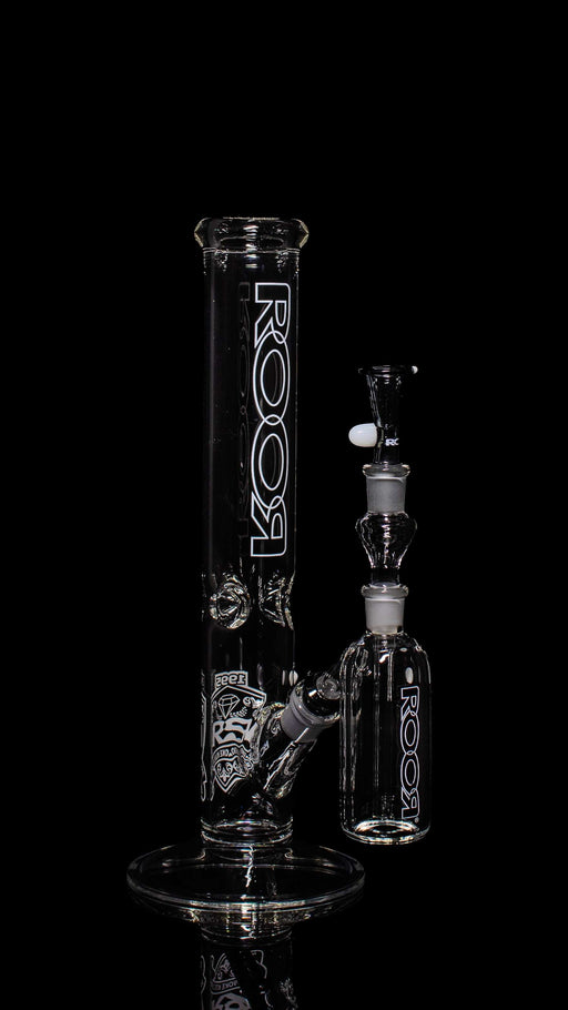 ROOR® Intro Collectors 14” black and white straight glass bong with matching ash catcher set