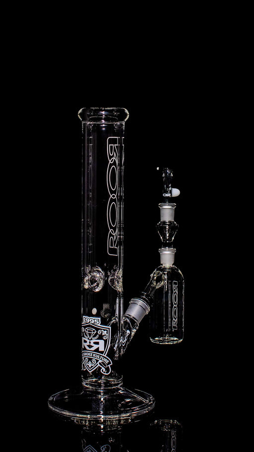 ROOR® Intro Collectors 14” Straight Base Black & White Glass Water Pipe with Matching Ashcatcher