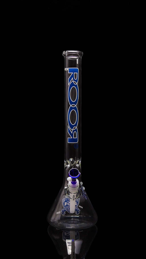 Intro Collector Series NINETY NINE ROOR 18" beaker with blue and white decals, featuring ice pinches and medium funnel bowl.