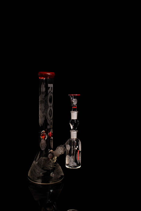 ROOR® Strain Strawberry Dream 14” red edition sandblasted glass beaker and matching ashcatcher set