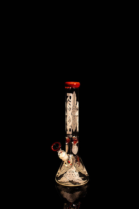 ROOR® Custom Strawberry Dream 14" red edition beaker bong with sandblasted design and colored accents