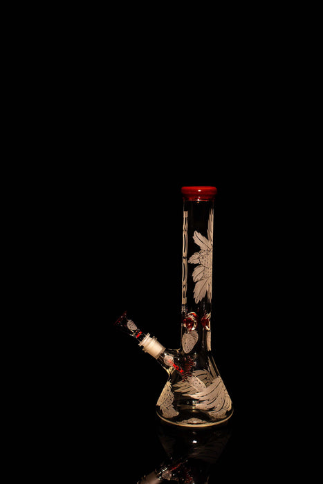 ROOR® Custom Strawberry Dream 14" beaker bong with red accents and sandblasted design