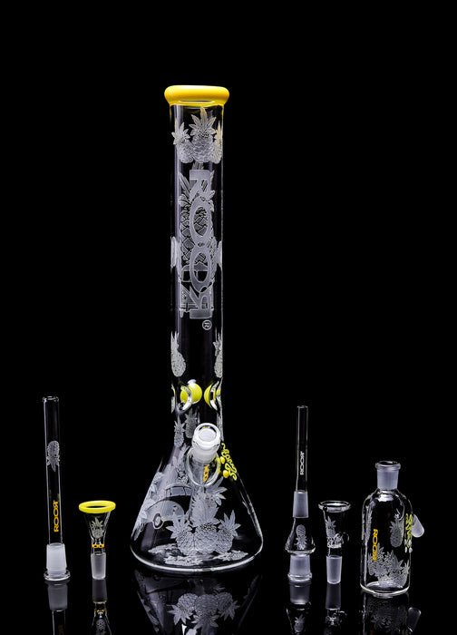 Collectors Set - ROOR® Strains Pineapple Express 18” Beaker 50x5 & Matching Pineapple Express Ashcatcher 14mm
