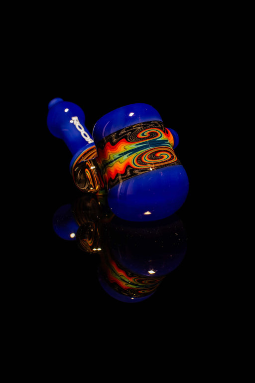 ROOR® Reversal Sherlock Style Custom Worked Color Marble Pipe, blue with colorful design, borosilicate glass.