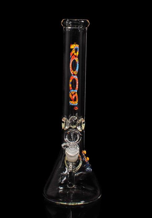 ROOR® Classic 14" Beaker 45x5mm Tie Dye glass water pipe with colorful decal.
