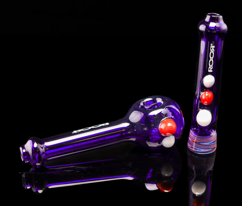 ROOR® Custom Worked Hand Pipe Blue Chillum Set Red Swirl