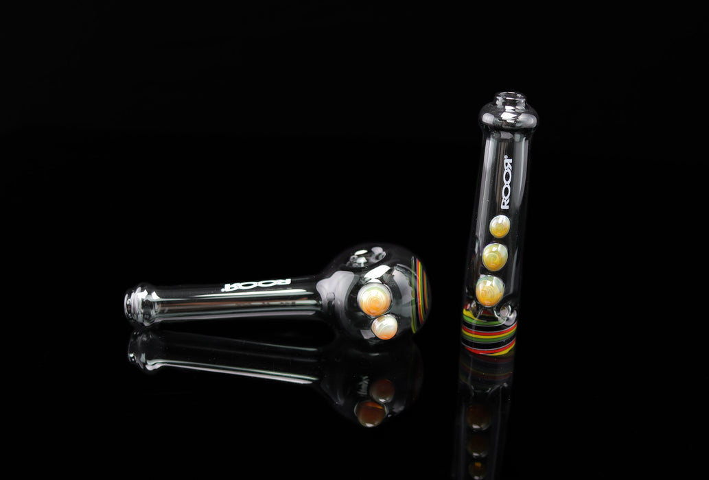 ROOR® Custom Worked Hand Pipe Smokey Gray Chillum Set Color Swirl