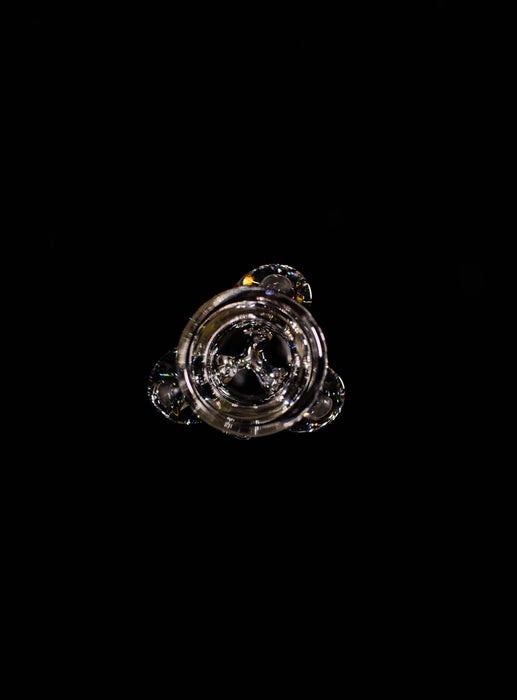 ROOR® Tech Bowl 18mm with clear opal-shaped glass drops and triple-glass pinch built-in screen.