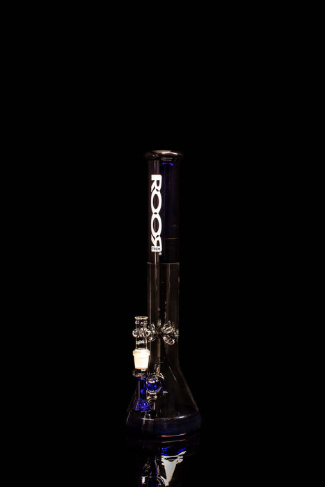 ROOR® Tech Fixed 18" Beaker with blue, black, and white decal on black background.