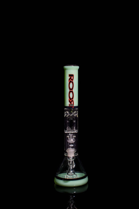 ROOR® Tech Fixed 18" Beaker with Clear Barrel Perc, Milky Mint & Black design, red outline decal.