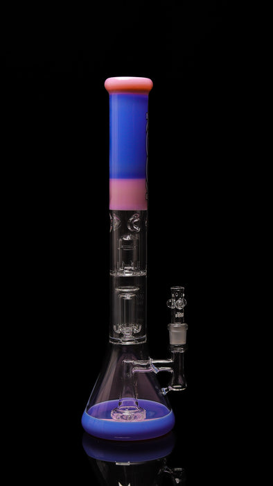 ROOR® Tech Fixed 18" Beaker 50x5mm Barrel Perc Pink & Milky Blue Clear Perks