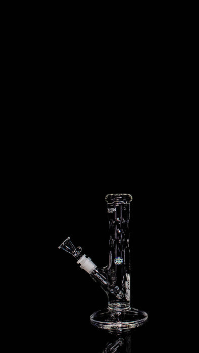ROOR® Custom 30th Anniversary 10" clear glass water pipe with narrowing design, marble accent, sandblasted logo, and 30th anniversary shield, 45mm diameter, 5mm thickness, unique numbered piece 1/1.