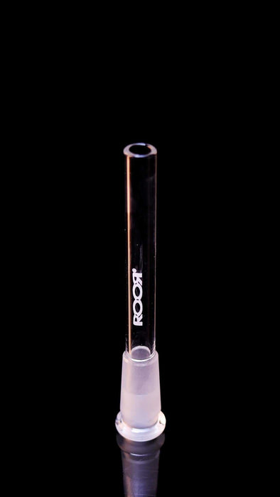 ROOR® Mini Downstem 14.5mm to 10mm glass tube on black background.
