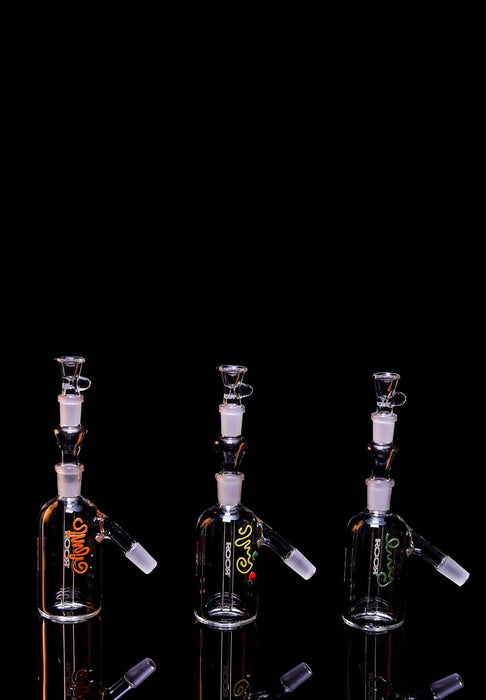 ROOR® Classic Ash Catcher 14.5mm Joint, three styles with decals, premium glass accessory.