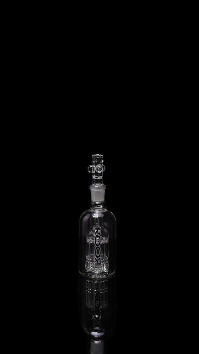 ROOR® Tech® Ash Catcher 18.8mm with 45° arm, clear glass design on black background.