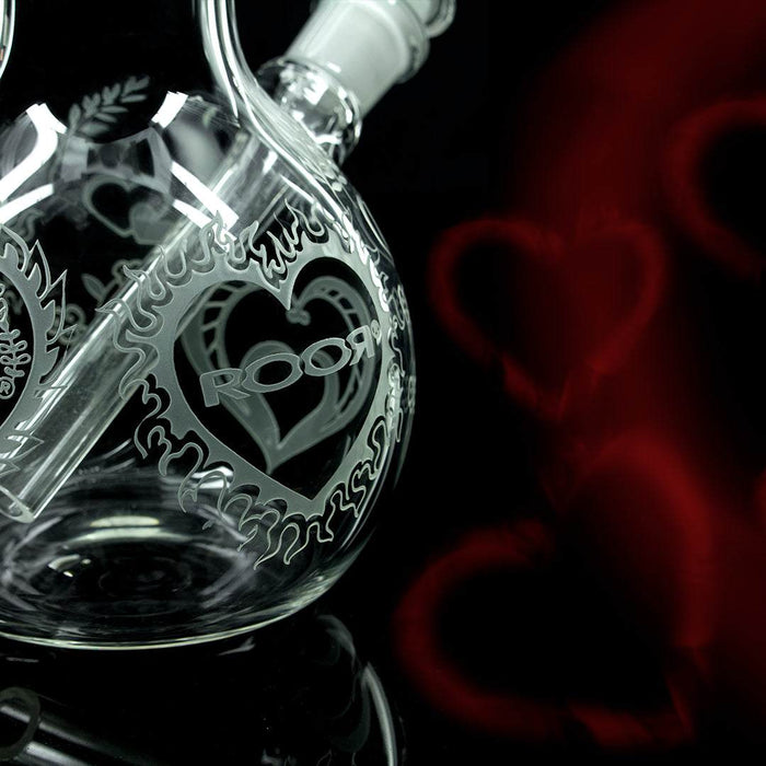 ROOR Tech 4-Arm Tree Bubble Base Love Edition with heart sandblasting and durable glass build.