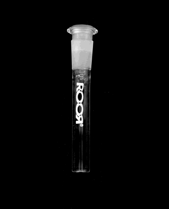 ROOR® reducing open-ended low-profile downstem straight 18.8mm to 14.5mm on black background.