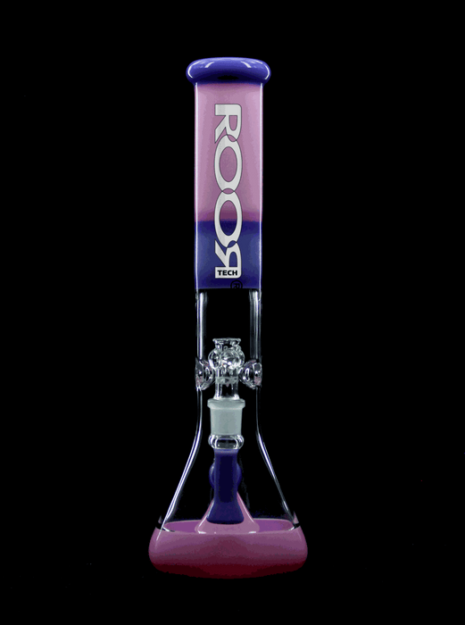 ROOR Tech 14" Beaker in purple and pink glass with advanced percolation and ice-pinch design.