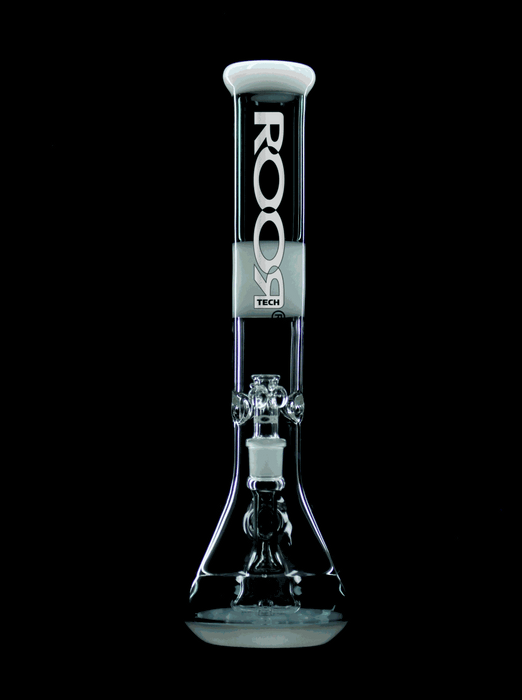 ROOR® Tech Fixed 14" 50x5 Beaker in Smokey Grey and White glass design.