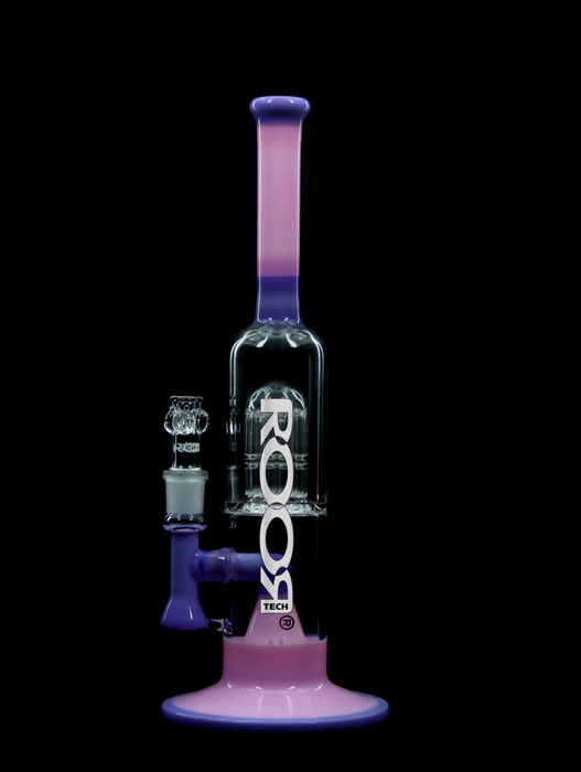 ROOR Tech Fixed 14” Stemless Bubbler in purple and pink with 10-arm tree percolator.