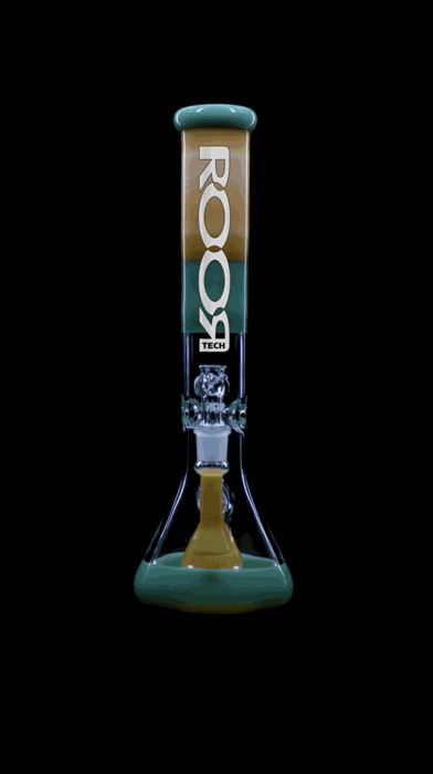 ROOR® Tech Fixed 14" Beaker 50x5mm in Tangie and Mint glass design against black background.