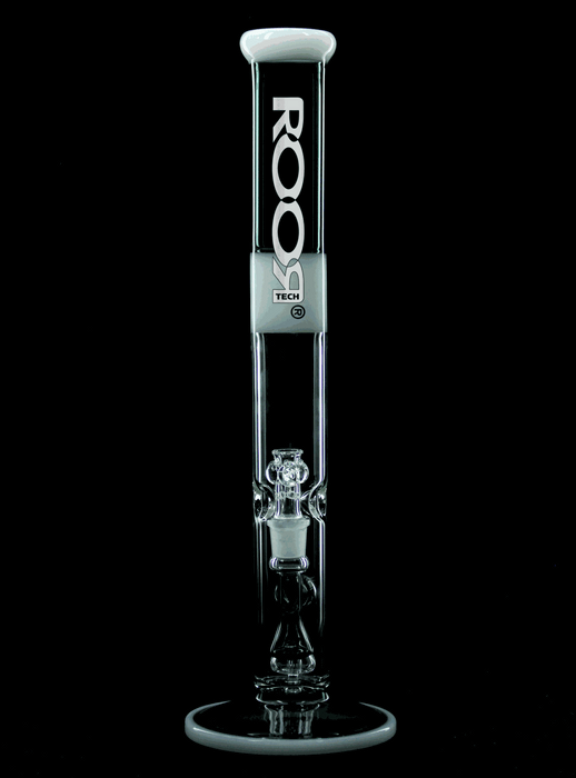 ROOR® Tech Fixed 18” Straight, 50x5mm, Smokey Grey & White glass tube with ice-pinches and 18.8mm bowl.