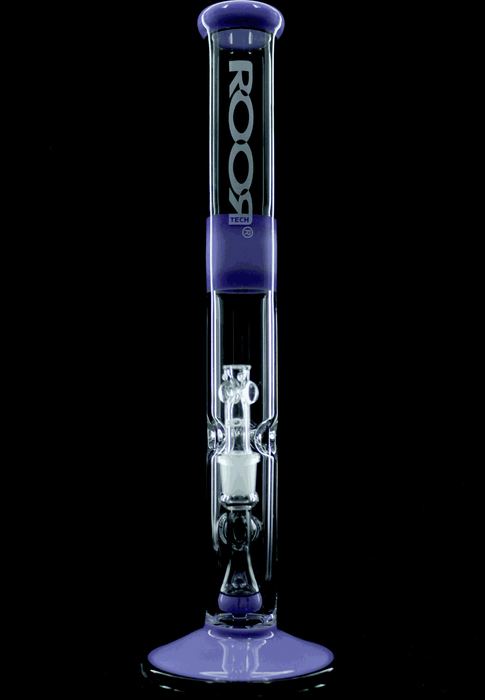 ROOR Tech Fixed 18” straight glass tube bong in purple and smokey gray with 50x5mm thickness and built-in percolator