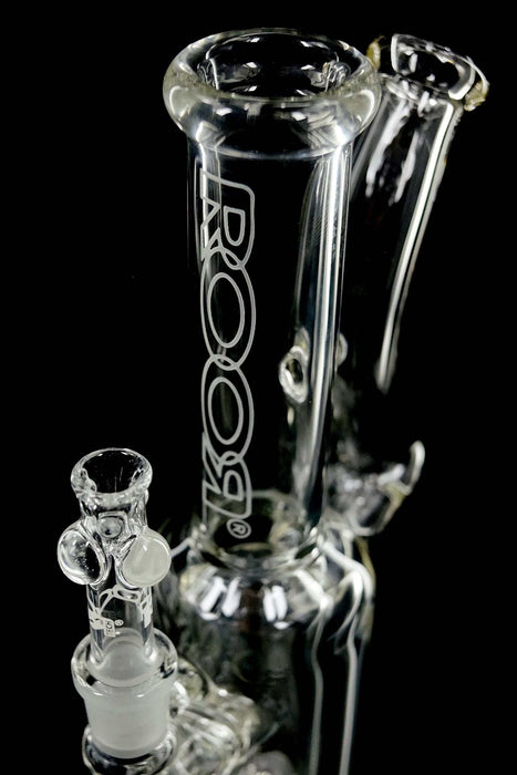 Eleven30 Mini Straight glass bong with ROOR logo, featuring dual-purpose design and percolated rig.