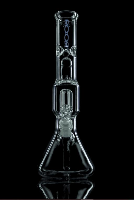 ROOR Tech 4-Arm Tree Beaker made from German Duran Schott glass with splash guard and ice-pinch.