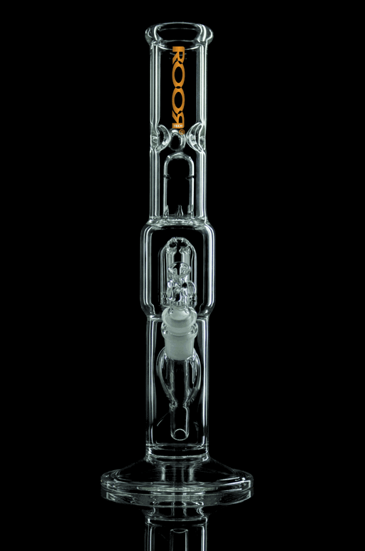 ROOR Tech 4-Arm Tree Straight glass bong with classic design and splash guard.