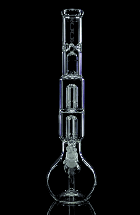 ROOR Tech Double 4-Arm Tree Bubble Base glass water pipe with unique design and splash guard.