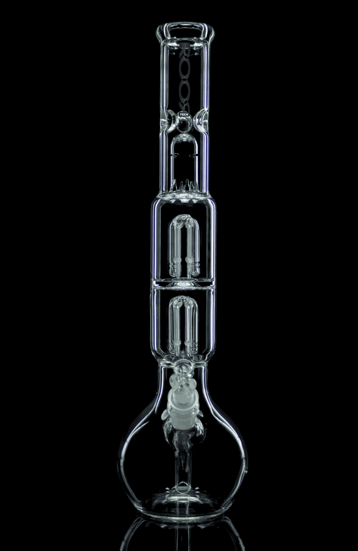 ROOR Tech Double 4-Arm Tree Bubble Base glass water pipe with unique design and splash guard.