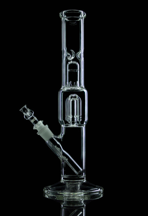 ROOR Tech 4-Arm Tree Straight glass bong featuring 14-inch German Duran Schott glass with ice pinch and splash guard.