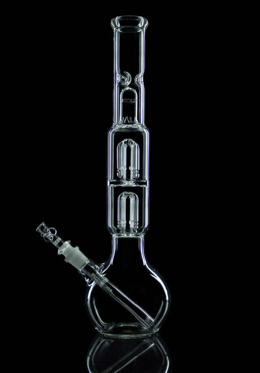 ROOR Tech Double 4-Arm Tree Bubble Base with splash guard and ice-pinch against black background.