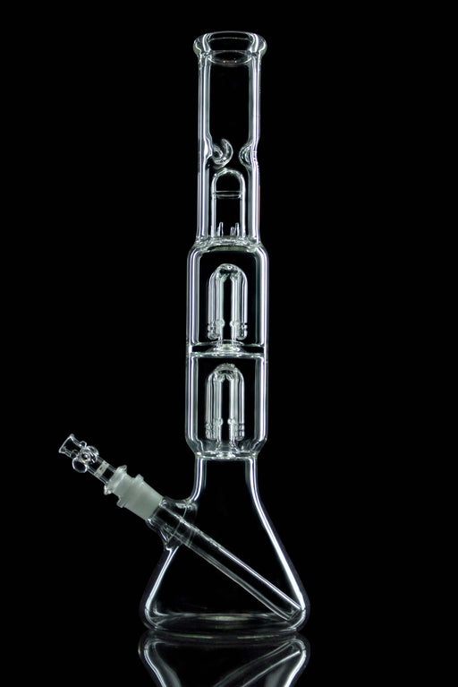 ROOR Tech Double 4-Arm Tree Beaker, 17-inch glass design, double percolators, splash guard, ice pinch, German Duran Schott glass.