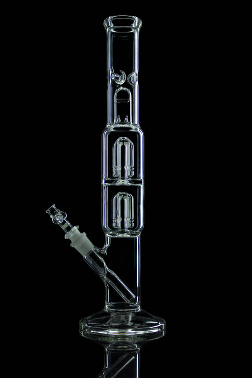 ROOR Tech Double 4-Arm Tree Straight glass bong with splash guard and ice-pinch.