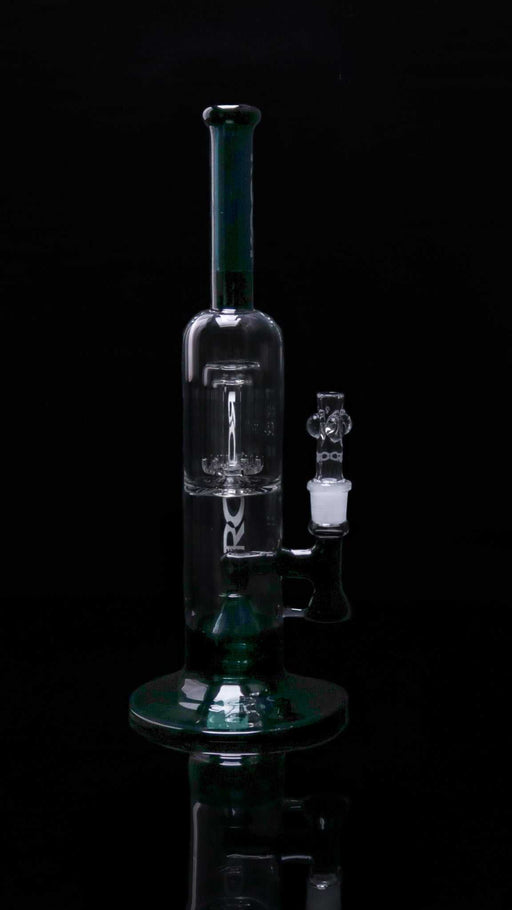 ROOR® Tech Fixed 14" 50x5 Barrel Bubbler in jade and black with dual percolators and fixed stemless design.