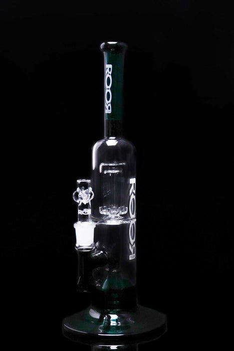 ROOR Tech Fixed 14" 50x5 barrel bubbler in jade and black with dual percolators and fixed stemless design