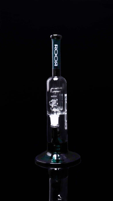 ROOR Tech Fixed 14" 50x5 Jade and Black Glass Barrel Bubbler with dual percolators and stemless design