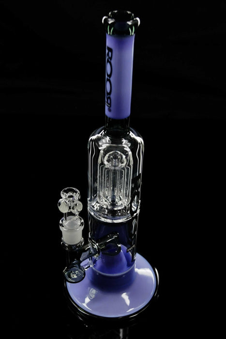 ROOR® Tech Fixed 14" 50x5 Barrel Bubbler in purple and black, showcasing a premium glass design with dual percolators.