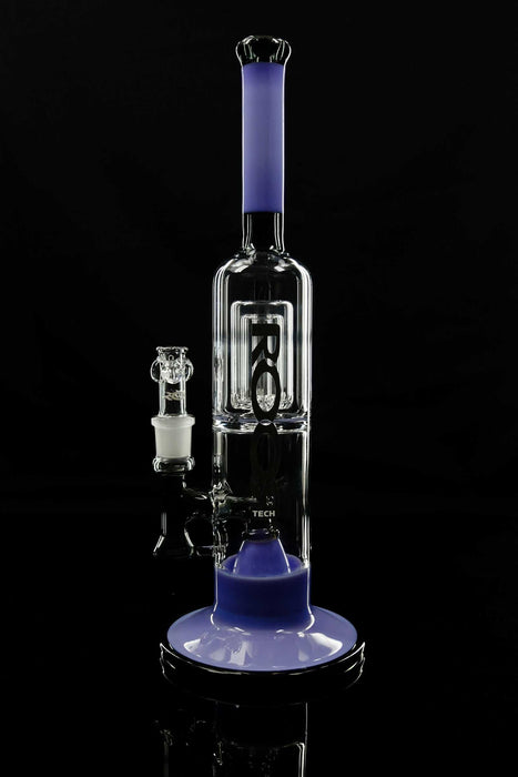 ROOR® Tech Fixed 14" 50x5 Barrel Bubbler in Purple & Black with glass percolators on black background.
