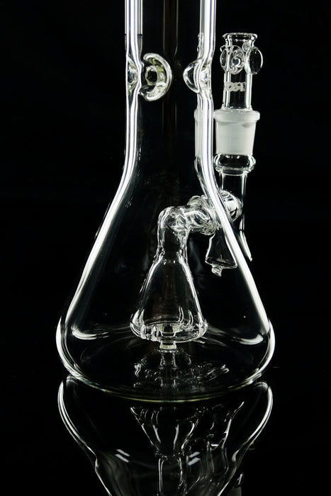 ROOR® Tech Fixed 18" Beaker 50x5mm Clear glass pipe with built-in percolator and ice pinches.