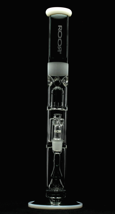 ROOR® Tech Fixed 18” Straight 50x5mm Barrel Perc in Smokey Grey & White with percolator design.