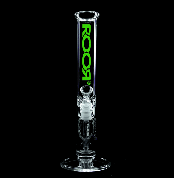 ROOR® Classic 14" Straight 50x7mm Green glass bong with green decal.