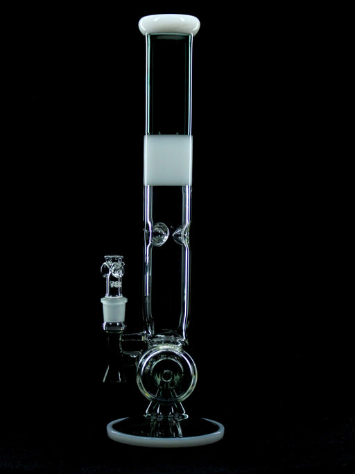 ROOR Tech 18” Inline glass bong in smokey grey and white with built-in ash-catcher and ice pinches for cooling