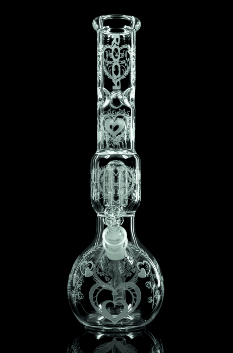 ROOR Tech 4-Arm Tree Bubble Base Love Edition glass bong with heart design.
