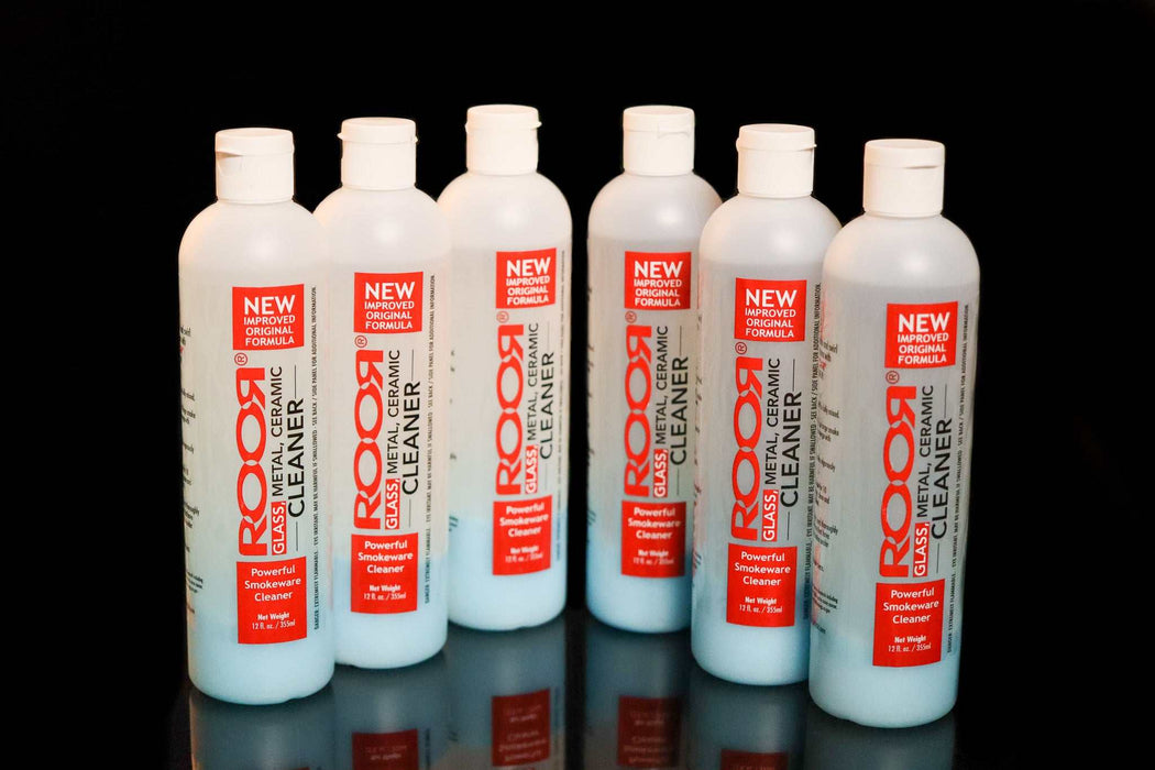 ROOR® 12 OZ bottle smokeware cleaner, powerful formula in a set of six bottles.