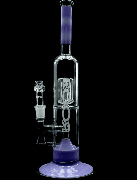 ROOR® Tech Fixed 14" 50x5 Barrel Bubbler in purple and black glass design.