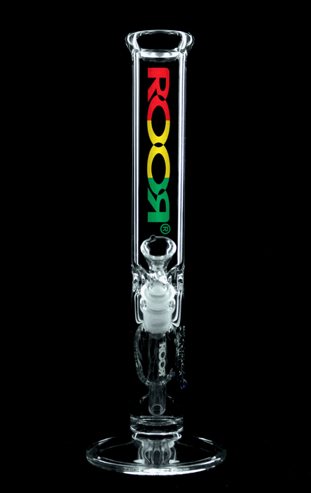 ROOR® Classic 14" Straight bong with Rasta decal, made of 45x5mm German Schott glass.